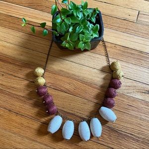 Anthropologie Woven Bead Brass Chain Necklace, Twine, Handmade